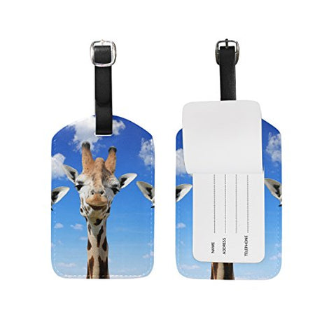 Travel Luggage Tag Funny Giraffes Pu Leather Baggage Suitcase Tag Name Address Id Label 1 Piece