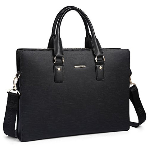 Bostanten Leather Lawyers Briefcase Shoulder Laptop Business Slim Bags For Men & Women Black