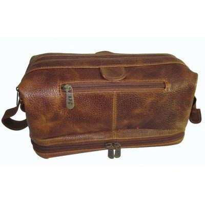 AmeriLeather Leather Toiletry Bag w/Accessories & TSA Approved Bottles for Travel - (Waxy Brown)