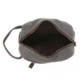 S-Zone Vintage Leather Trim Canvas Toiletry Bag Shaving Dopp Case Cosmetic Makeup Bag