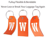 Toughergun Initial Letter Luggage Tag Leather with Full Privacy Cover and Travel Bag Tag Orange 1 pcs Set (W)