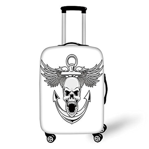 Travel Luggage Cover Suitcase Protector,Anchor Decor,Skull with Anchor and Eagle Wings Freedom