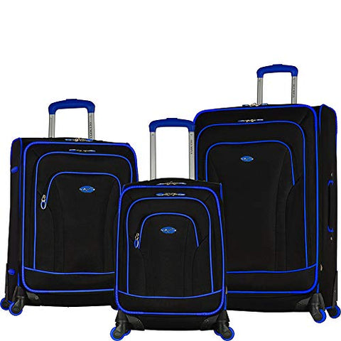 Olympia Santa Fe 3-Piece Exp. Luggage Set, Black+R Blue