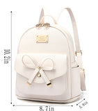 Pincnel Girls Bowknot Cute Leather Backpack Mini Shoulder Bag Backpack Purse For Women, Beige