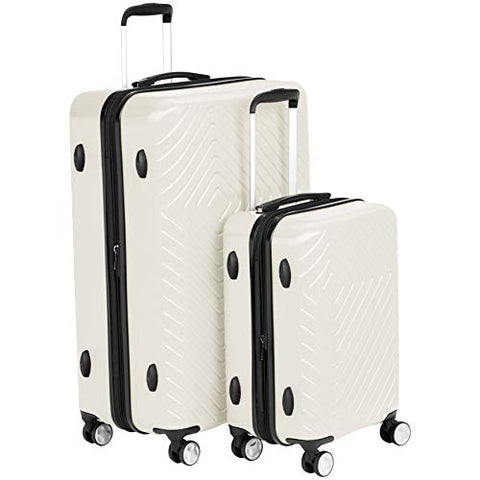 AmazonBasics Geometric Luggage Expandable Suitcase Spinner - 2 Piece Set (20", 28"), Cream