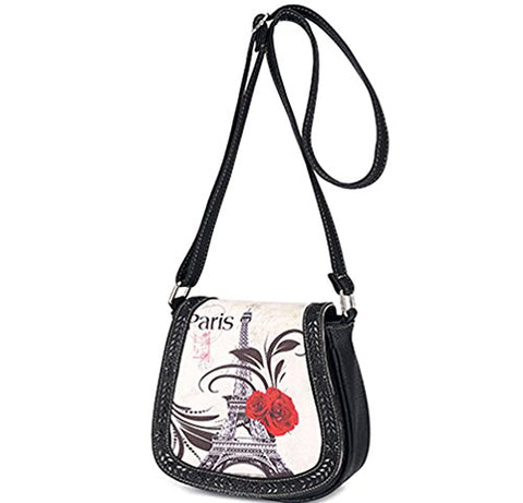Bibitime Hollow Leaves Paris Tower Flower Print Beach Shoulder Crossbody Messenger Bag Cross Body