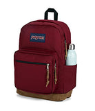 JanSport Right Pack Backpack - School, Travel, Work, or Laptop Bookbag with Suede Leather Bottom with Water Bottle Pocket, Russet Red