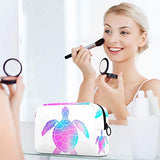 LORVIES Makeup Bag Toiletry Bag for Women Purple And Blue Sea Turtle Skincare Cosmetic Handy Pouch Zipper Handbag