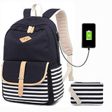 Canvas School Backpack USB College Bookbag 15.6 inch Laptop Backpack with USB Charging Port