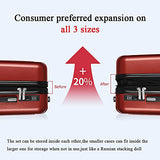 3 Piece Hardshell Luggage Set, Expandable Lightweight Suitcase Sets With Spinner Wheels, TSA Lock (20/24/28 inch), Red