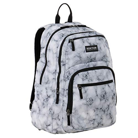 Kenneth Cole Reaction Printed Dual Compartment 16” Laptop & Tablet Backpack for School, Travel, & Work, White Marble, Laptop