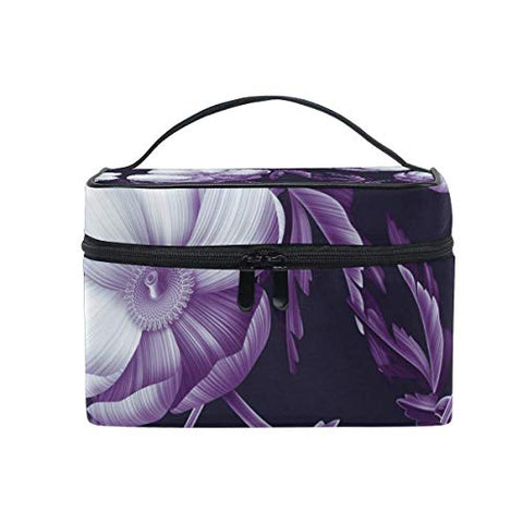 Tropical Poppy Flowers Leaf Portable Cosmetic Toiletry Bags Large Makeup Travel Bags with Handle 9"
