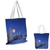 Winter Decorations canvas messenger bag Winter Night in Mountain Tops with Full Moon in Idyllic