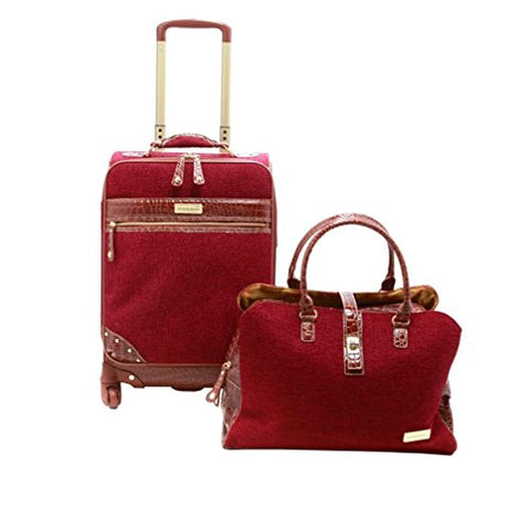 Samantha Brown Tweed 2-Piece 21" Spinner And Shoulder Bag Luggage Set - Burgundy
