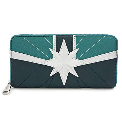 Loungefly x Captain Marvel Green Suit Zip-Around Wallet (Green, One Size)