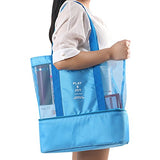 ABage Women's Tote Bag Summer Mesh Beach Shoulder Bag Travel Insulated Cooler Bags, Blue