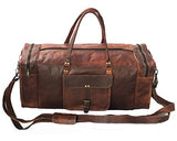 28" Inch Real Goat Vintage Leather Large Handmade Travel Luggage Bags In Square Big Large Brown Bag