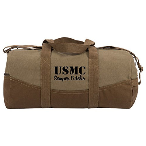 USMC Semper Fidelis Marine Corp Two Tone Brown Canvas 19 inch Duffle Bag