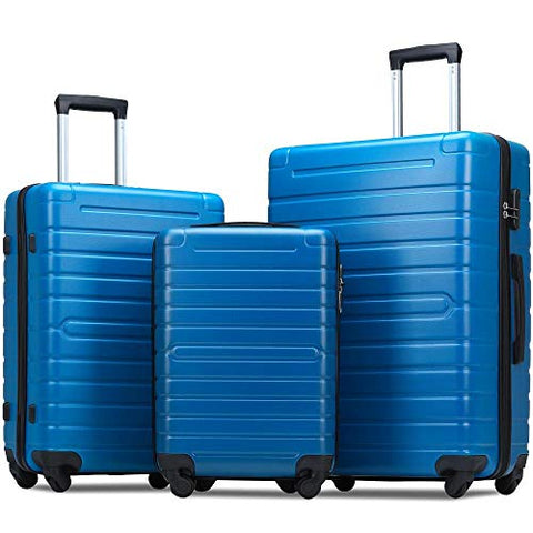 Hardshell Luggage Sets 3 PCS Spinner Suitcase with Tsa Lock Lightweight Blue