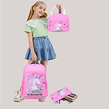 Girls Backpack for Kids Elementary Bookbag Girly School Bag with Insulated Lunch Tote and Pencil Pouch for Children (Light Pink - 3 Pices)