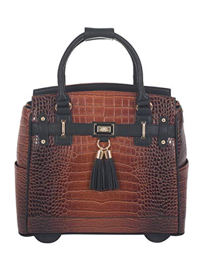 The Boston Alligator Crocodile Alligator Computer iPad, Laptop Tablet Rolling Tote Bag Briefcase Carryall Bag (17" 17.3" inch)