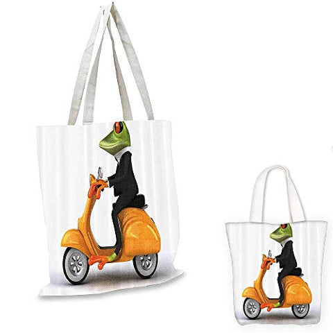 Animal Decor canvas messenger bag Serious Italian Stylish Frog Riding Motorcycle Fun Nature Graphic