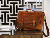 15.5 inch Leather Messenger Bag | Adjustable/Detachable Shoulder Strap | Multiple Compartments with