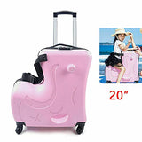 Fetcoi 20" Travel Luggage Rolling Suitcase Ride on Cartoon Luggage ABS+PU Unisex Case Pink