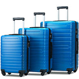 3 Piece Set Luggage Spinner Hardshell Lightweight Durable Suitcase TSA Lock, Women Men Teens Home Outdoor School Travel Carry on Luggage Sets, 20/24/28 inch Deep Blue