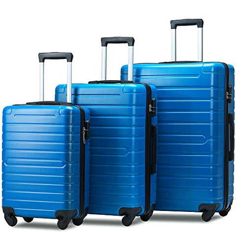3 Piece Set Luggage Spinner Hardshell Lightweight Durable Suitcase TSA Lock, Women Men Teens Home Outdoor School Travel Carry on Luggage Sets, 20/24/28 inch Deep Blue