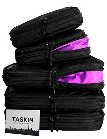 Taskin | Compression Packing Cubes | Premium Set of 5 (3 Large + 2 Medium) | Genuine YKK Zippers