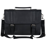 Ben Sherman Leather Double Compartment 15" Flapover Laptop Business Portfolio (RFID), Black