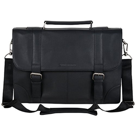 Ben Sherman Leather Double Compartment 15" Flapover Laptop Business Portfolio (RFID), Black