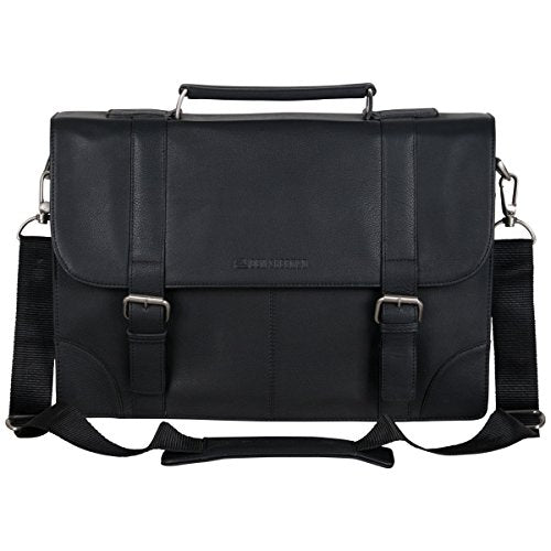 Ben Sherman Leather Double Compartment 15" Flapover Laptop Business Portfolio (RFID), Black