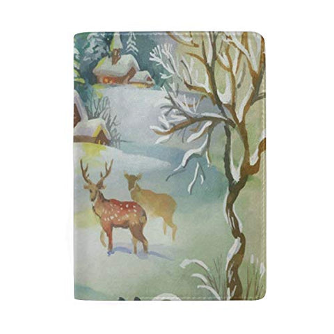 Passport Holder Christmas Moose Passport Cover Case Wallet Card Storage Organizer for Men Women