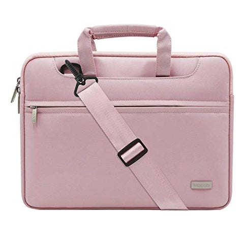 MOSISO Laptop Shoulder Bag Compatible 2018 MacBook Air 13 A1932 Retina Display/MacBook Pro 13 A1989 A1706 A1708 USB-C 2018 2017 2016/Surface Pro 6/5/4/3, Briefcase Handbag with Trolley Belt, Pink