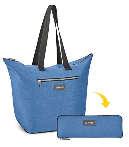 Biaggi Zipsak Micro-Fold Shopper - 16-inch Tote - As Seen on Shark Tank - Winter Blue
