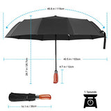 Mirviory Travel Umbrella Windproof with10 Ribs, Auto Open/Close and Wood Handle, Compact Folding