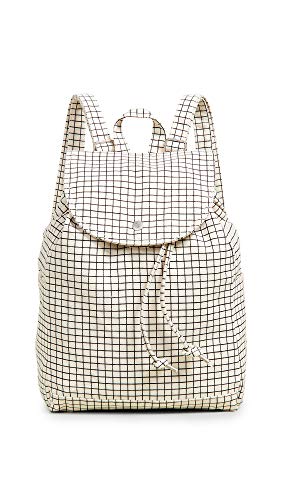 BAGGU Women's Drawstring Backpack, Natural Grid, Off White, Plaid, One Size