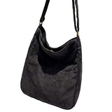 BOBILIKE Women Shoulder Bags Corduroy Crossbody Bag Handbag Purse Schoolbag, Black