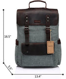 Vaschy Vintage Leather Backpack for Women and Men Canvas Ergonomic Rucksack Bookbag Daypack fits