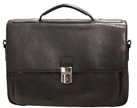 Mancini Triple Compartment Flap 15" Laptop/Tablet Briefcase in Black