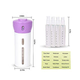 Travigo 4-in-1 Travel Bottle Dispenser, Includes Four Empty Reusable 1.4 oz. (40 mL) Cosmetic Toiletry Containers for Sanitizer, Soap, Lotions, Skincare, Makeup Products (Purple)