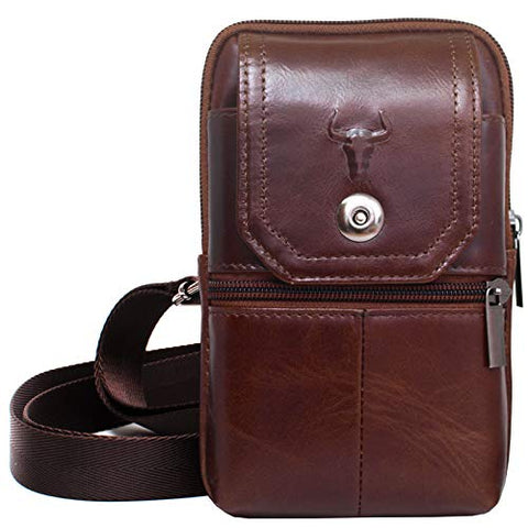 Waist Pack Travel Leather Messenger Bag Cellphone Phone Cases Pouch Holsters (92691 BROWN)