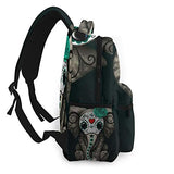 Multifunctional Casual Backpack,Teal Blue Day Of The Dead Sugar Skull Baby Elephant Design,Adult Teens College Double Shoulder Pack Travel Sports Bag Computer Notebooks