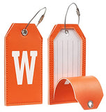 Toughergun Initial Letter Luggage Tag Leather with Full Privacy Cover and Travel Bag Tag Orange 1 pcs Set (W)