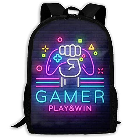 Weapon Gamer Play Win Gaming Neon Style School Bookbag Oxford Casual Trave Daypack Rucksack for Adult Teen Boys Girls College Student, Multipurpose Shoulders Bag