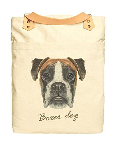 Boxer Dog Portrait Print Cotton Canvas Leather Straps Laptop Backpack Was_34