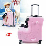 Fetcoi 20" Travel Luggage Rolling Suitcase Ride on Cartoon Luggage ABS+PU Unisex Case Pink