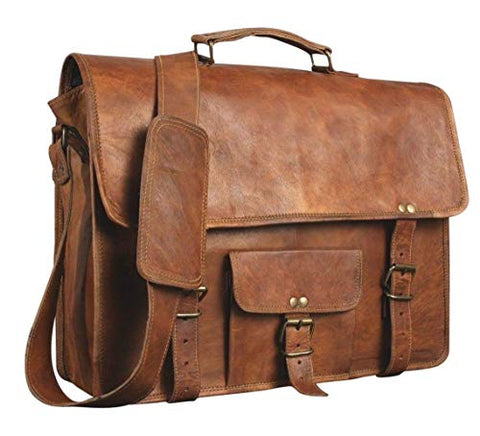 Vintage Handmade Leather Messenger Bag For Laptop Briefcase Satchel Bag (18 Inch)